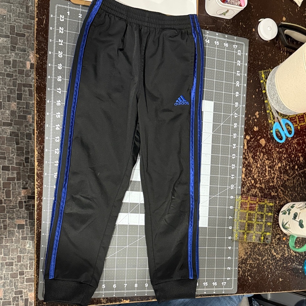 adidas Kids Black Joggers with Blue Accents